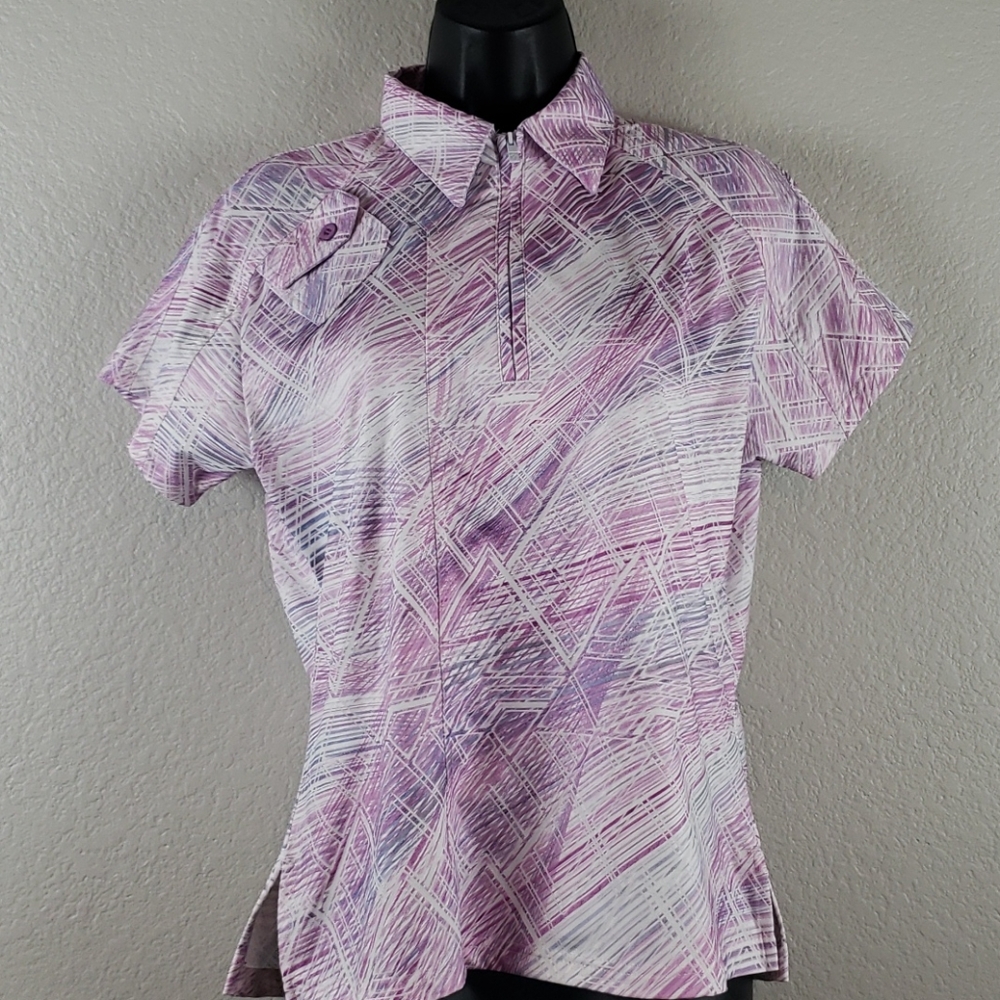 Spanner | Women's Pinks Purples Zip Short Sleeves Activeear Golf Polo Sz S